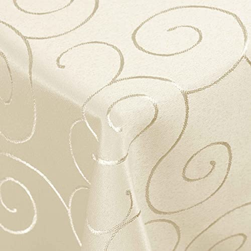 DecoHomeTextil Kringel Tischdecke Eckig 110 x 220 cm Champagner | schwere Qualtität, glänzend, Ornamente, Damast Tafeldecke