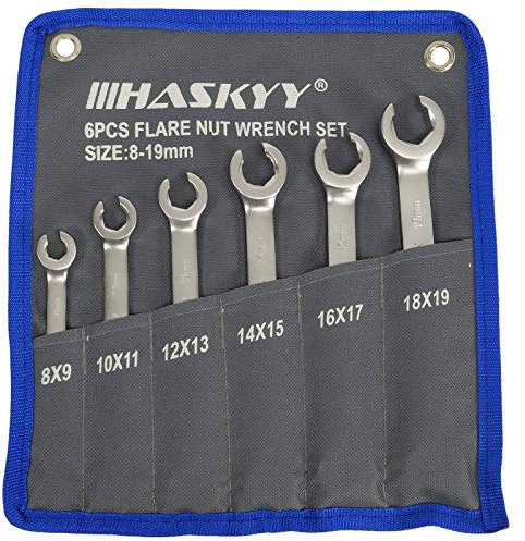 HASKYY 6 tlg. Bremsleitungsschlüssel SET I Offener Ringschlüssel I Leitungsschlüssel Bremsleitung 8-19mm