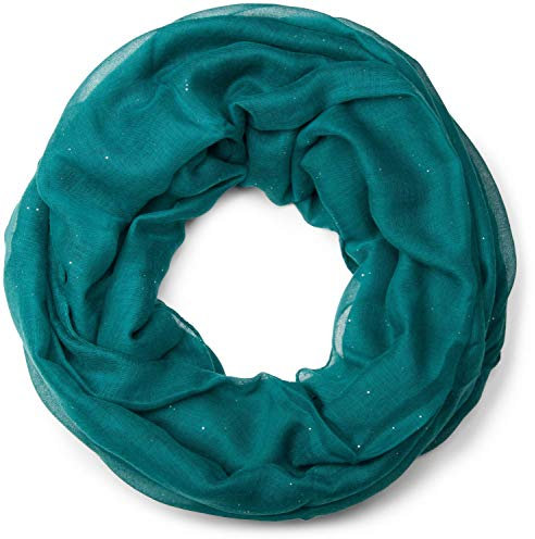 styleBREAKER Damen Loop Schal mit Glitzer-Effekt | Einfarbiger Schlauchschal aus weicher Viskose | Leicht & Elegant | 87 x 93 cm, Farbe:Petrol