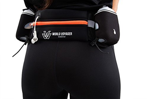 World Voyager Laufgürtel Hüfttasche Hydration Belt Schwarz Reflektoren Smartphone-Tasche incl. Wasserflaschen
