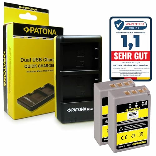 PATONA Set - Dual Ladegerät mit 2X BLS-5 Akku Ersatz für Olympus, 900mAh | Komplett-Set für BLS-50, OM-D E-M10 Mark II III IV, Pen E-PL3-PL9, E-PM1 E-PM2, E-450, Stylus 1