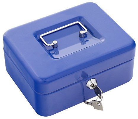 Caisse à monnaie Traun 2 en acier Cassette à monnaie Bleu avec 3 compartiments