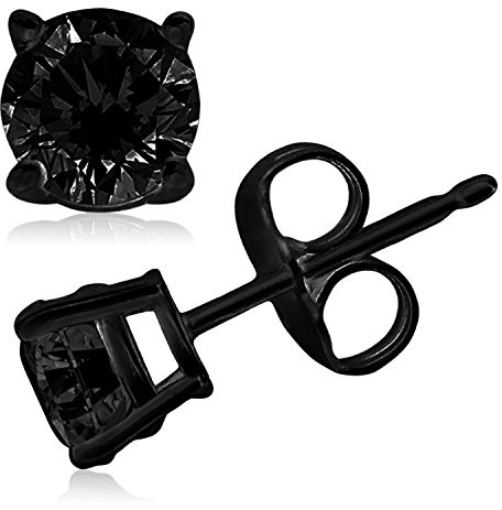 Tioneer Jewelry | Princess Cut Solitaire Stud Earrings | Black Plated Sterling Silver Cubic Zirconia Earrings For for Men & Women | Sterling Silver Jewelry, 5mm
