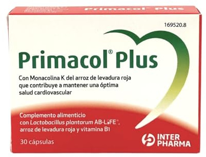 INTEPRHARMA SA Primacol Plus 30 Cápsulas – Monacolina K + Probióticos AB-LIFE® 3 Cepas Lactobacillus Plantarum – Suplemento para Colesterol Total LDL y Triglicéridos