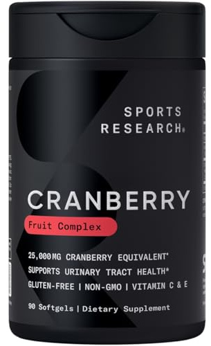 Sports Research® Cranberry Fruit Complex Supplement - Softgels for Urinary Tract Health Support - Made with Pacran®­ & Vitamins C & E - Non-GMO & Gluten Free - 90 Count