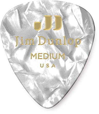 JIM DUNLOP Plektrum Genuine Celluloid Classic, 12 Stück, Perlweiß, Medium