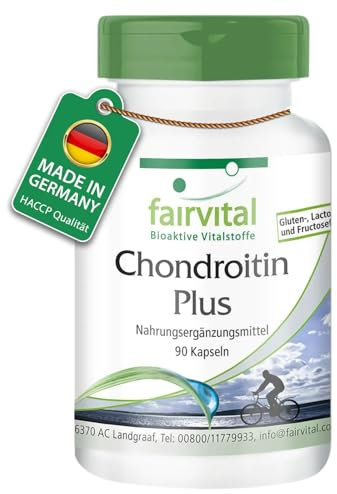 Fairvital | Chondroitin Plus Kapseln - HOCHDOSIERT - 90 Kapseln - mit Chondroitin, Vitamin D, Vitamin E, Calcium und Hyaluronsäure
