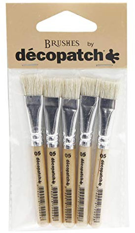 Décopatch - Ref PACKPC05O - Pack of 5 Hog Hair Bristle Brushes - 5 x 9cm - Suitable for Use on All Surfaces, Good on Uneven Surfaces, Less Brush Streaks, Easy to Clean