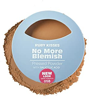Ruby Kisses No More Blemish Face Powder with Salicylic Acid Korean Makeup Matte Finish Full Coverage Pressed Powder (Cafe Caramel)