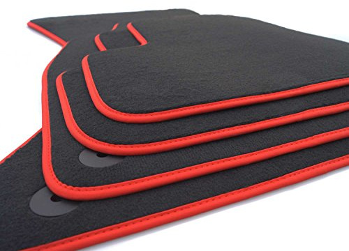 Fußmatten passend für A4/S4/RS4/ A5 Sportback Premium Qualität Autoteppiche Velours anthrazit 4-teilig Nubukeinfassung rot