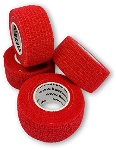 LisaCare självhäftande fingerplåster – elastiskt, vattentätt, damm- och smutsavvisande plåster – rött – 4 rullar à 2,5 cm x 4,5 m