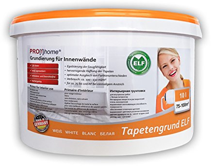 Profhome Tapetengrund ELF 300-21 weiß pigmentiert 10L – Tiefgrund Grundierung konservierungsmittelfrei für Vliestapeten Malervlies & Wand haftvermittelnd saugkraftregulierend matt bis 100m²