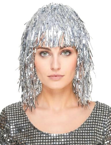 Folienperücke Lametta silber für Damen - Grau, Silber