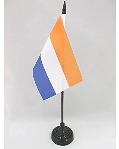 AZ FLAG Tischflagge Prinsenvlag Niederlande 15x10 cm Kunststoffsockel | Für innen Holländische Tischflagge Prinsenvlag van Nederland genähte Ausführung mit verstärkten Kanten mit Kunststoffstab