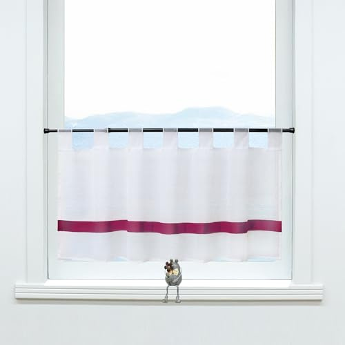 ESLIR Scheibengardine mit Schlaufen Gardinen Küche Bistrogardinen Transparent Stores Vorhänge Kurzgardine Modern Voile Weinrot BxH 60x120cm 1 Stück
