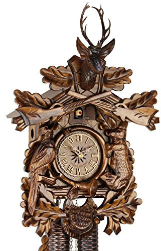 Eble Kuckucksuhr Original Schwarzwälder Kuckuckuhr Echtholz mechanisches 8-Tage Laufwerk NEU VDs Zertifikat Jagdstück 48cm- 38-24-12-80