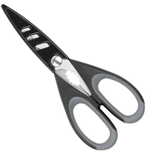 Heavy Duty Kitchen Scissor Shears - Large, Strong, Soft Grip, Dishwasher Safe, Multi-Purpose, Utility Food Cooking Snips, Bottle Opener & Safety Sheath. (Grey)