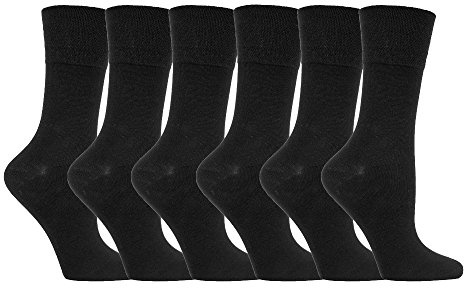 Gentle Grip - 6 pairs diabetic socks woman without elastic band printed 37-42 eur, Black, 37-42