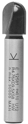 ENT 12581 Wasserrinnenfräser HW, Schaft (S) 8 mm, Durchmesser (D) 9,5 mm, NL 12,7 mm, R 4,76 mm, SL 32 mm