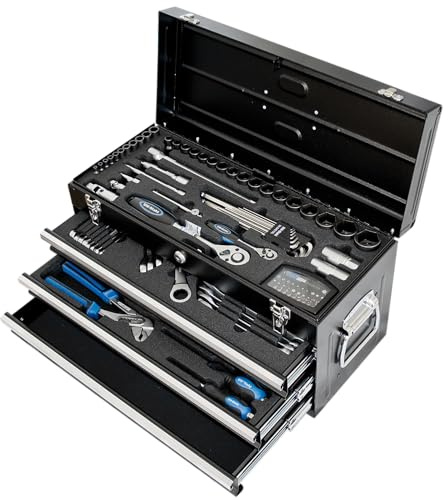 SW-Stahl 06816L Werkzeugkoffer 108-teilig - Werkzeugkiste abschließbar | Profi Werkzeugkasten mit 3 Schubladen, Premium Werkzeugmodulen, Zündkerzeneinsätzen, 32 Bits und Innensechskant Set