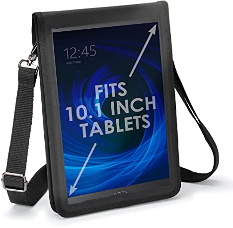 USA Gear 10 Tablet Case - Tablet Holder with Shoulder Strap Compatible with Apple iPad, Samsung Galaxy Tab A, and Microsoft Surface Go (Black)