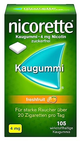 NICORETTE Kaugummi 4mg freshfruit – Nikotinkaugummi zur Raucherentwöhnung – Fruchtgeschmack –4mg Nikotin – Rauchen aufhören – 105 St.