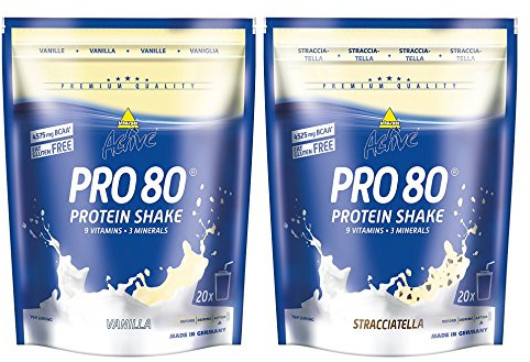 Inkospor Active Proteinshake Pro 80 Beutel 2er Mix Pack (2 x 500 g) Vanille/Stracciatella, 1er Pack (1 x 1 kg)