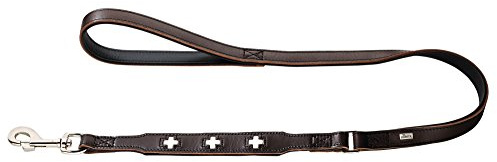 HUNTER Swiss Hundeführleine | Rindsleder, schweizer Kreuz, weiche Handschlaufe, Made in Germany, Farbe: Braun/Schwarz, Größe: 18/100