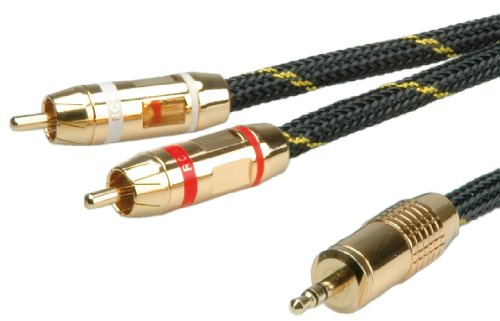 ROLINE GOLD câble aux - 3,5 mm Stéréo 2 x Cinch mâle - câble audio - manteau en nylon noir - 5 m