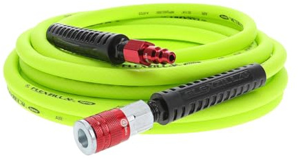 Flexzilla Air Hose with ColorConnex Industrial Type D Coupler and Plug, 1/4 in. x 25 ft., Heavy Duty, Lightweight, Hybrid, ZillaGreen - HFZ1425YW2-D