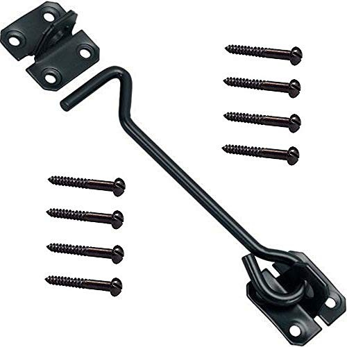 Merriway Sturmhaken 150mm Schwarz lakiert, Kabinenhaken Black Japanned, Robuster Türhalter & Fensterhaken für Gartentore & Schuppen, Wetterfester Türfeststeller inklusive Ösen