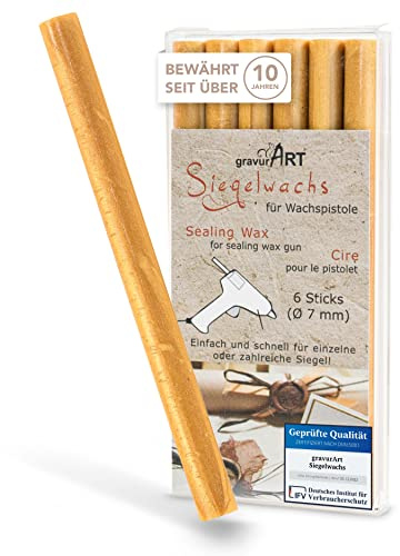 gravurART - 7mm Siegelwachs flexibel für Wachspistole - Gold-Sand - 6er Pack