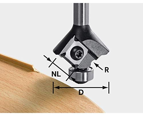 Festool Abrundfräser Wendeplatten S8 HW R3 D28 für MFK | Hartmetall-Wendeplatten-Fräser, Radius 3 mm, Schaft 8 mm, Gesamtlänge 55 mm, mit Kugellager-Anlauf
