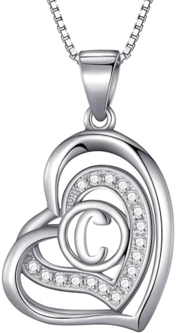 Morella damhalsband hjärta bokstav C 925 silver rodierad med zirkonia-stenar vit 46 cm