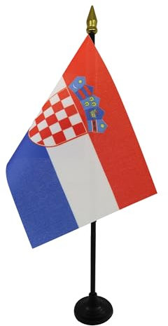 AZ FLAG - Croatia Table Flag 4'' x 6'' - Croatian Mini Desk Flag 100% Polyester 15 x 10 cm - Office Mini Banner with 10'' Pole - Golden Spear