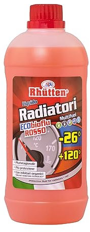 Liquido Radiatori Permanente, Colore Rosso, Protezione Alluminio, Antigelo fino -26°C, Additivi Organici, 1L