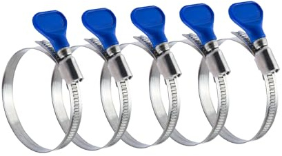 Powertec 70127 Lot de 5 colliers de serrage en acier inoxydable avec vis à pouce 6,3 cm