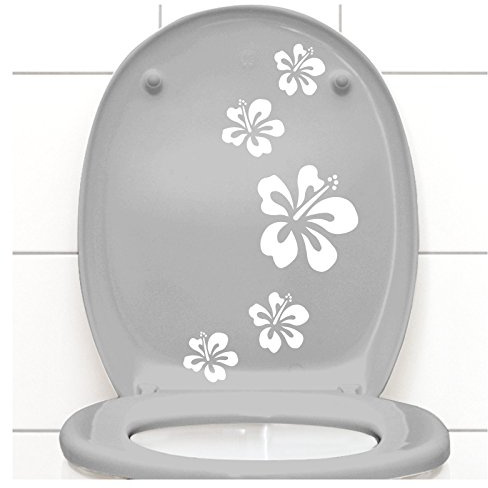 Grandora Klodeckel Aufkleber Hibiskusblüten I weiß 5er Kreativset I Bad Blüten Blumen Hibiskus Aufkleber Wandaufkleber Wandsticker W916