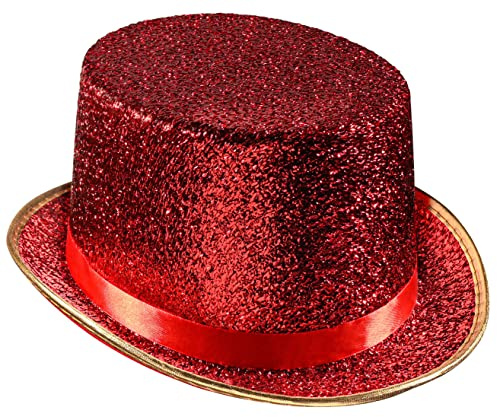 Dress Up America Sombreros De Copa Para Adultos - Sombrero De Esmoquin Brillante Para Hombres Y Mujeres - Sombrero De Mago Para Disfraz (Rojo)