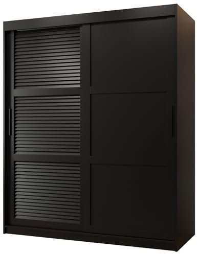 ABIKSMEBLE ŻALUZJA 3 Armoire à Deux Portes Coulissantes avec Barres et Étagères - Moderne Armoire de Rangement pour Chambre, Salon - 200x150x62 cm - Noir