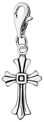Quiges 3D Celtic Cross Clip On Charm Pendant with Black Cubic Zirconia Silver Plated Women's Jewellery