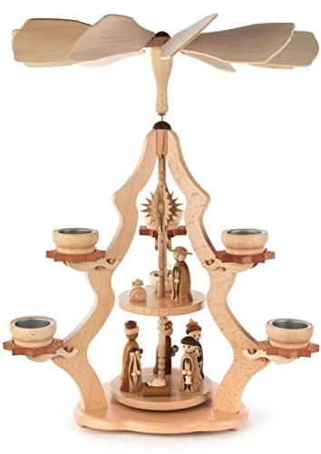 Authentic German Erzgebirge Handcraft 2-Tier Pyramid - for tealights - Nativity Scene - 47cm / 19 inch - Zeidler Holzkunst