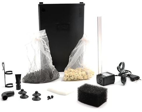 Amtra Filtering Box Black 50 - Filtro per acquario con pompa di ricircolo a 230 lt/h, 3 scomparti, materiali filtranti professionali - 18 X 7 CM