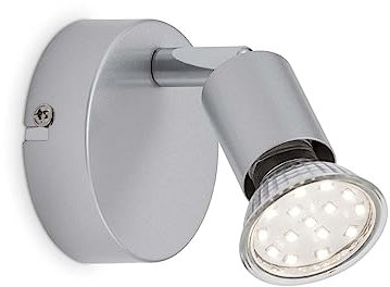 Briloner Leuchten 2906 – 014 A +LED – lampada da parete/faretto – Lampada da soffitto faretto, Spot, 1 x GU10, 250 lumen, Faretto girevole e orientabile, in metallo, 3 W, colore titanio, 8 x 8 x 8 cm