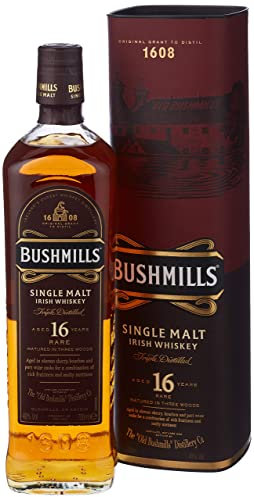 Bushmills 16 Years Old Single Malt Irish Whiskey (1 x 0,7 l) - dreifach destillierter 100% Malt Whisky mit edler Geschenkverpackung