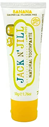 Jack N' Jill Kids naturlig tandpasta, tillverkad med naturliga ingredienser, hjälper till att soothe gums & Fight Tooth Decay, lämplig från 6 månader – banansmak 1 x 50 g