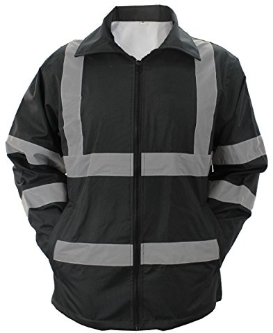 First Class High Visibility Water Resistant Raincoat and Pant With Reflective Stripes (Black, Large)