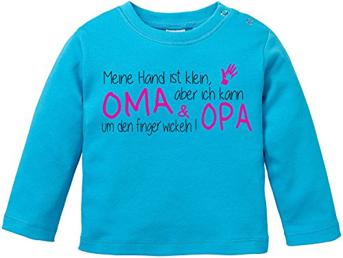 EZYshirt® Meine Hand ist klein Aber ich kann Oma & Opa um den Finger Wickeln Baby T-Shirt Longsleeve