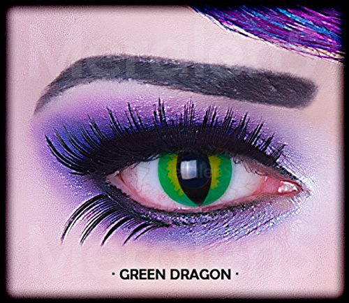 Farbige grüne Crazy Fun Kontaktlinsen mit Stärke -2,50 crazy contact lenses Green Dragon 1 Paar. Mit gratis Linsenbehälter. perfekt zu Halloween, Fasching und Karneval