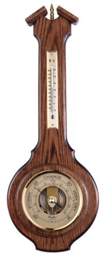 Traditional Wall Barometer Thermometer Plaque - Solid Oak & Brass - Banjo shape by HBH